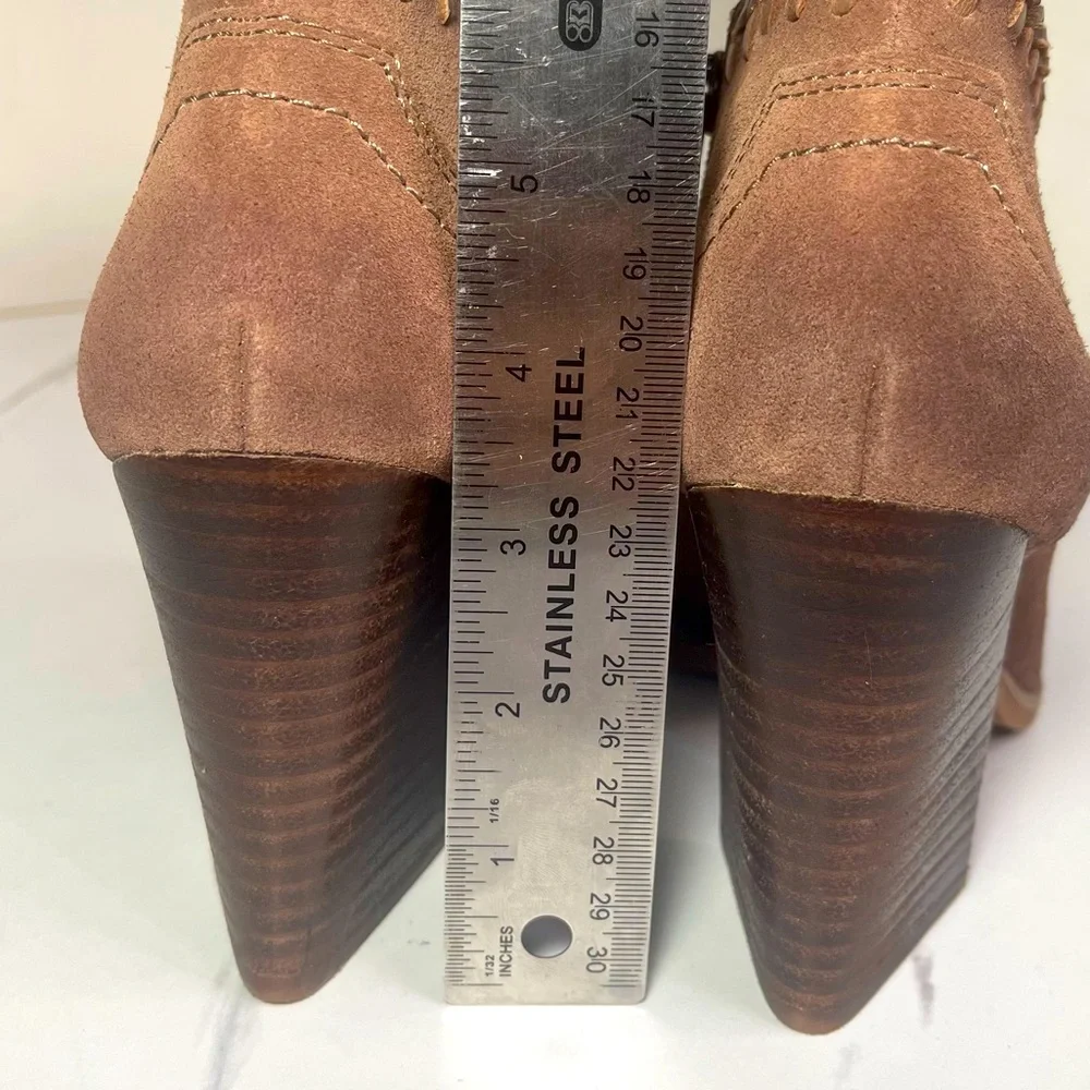 ZODIAC Womens Brown boho Artful Detailing Sculpted Heel ZipUp Leather Shootie 7M